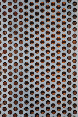 Texture of rusty iron mesh, on a black backgroundの写真素材