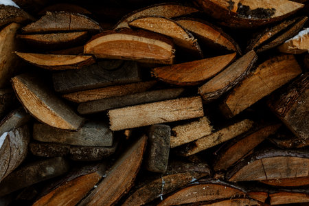 The texture of the coniferous forest is folded, felling of trees, firewoodの写真素材