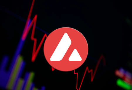 Avalanche AVAX Cryptocurrency. coin growth chart on the exchange, chartの写真素材