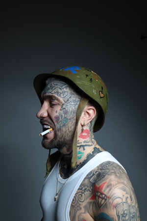 Guy in tattoos, star, rapper, bandit, mafia, nike, Balenciaga, fashion, freak, rolexのeditorial素材