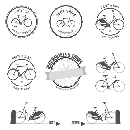 Set of rent a bike labels, badges and design elementsのイラスト素材
