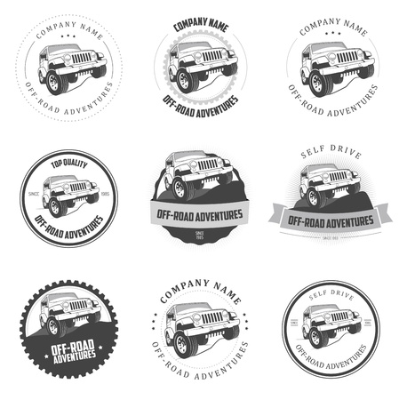 Monochrome off-road adventures labels and badgesのイラスト素材