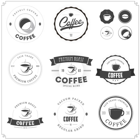 Set of coffee themed monochrome labelsのイラスト素材