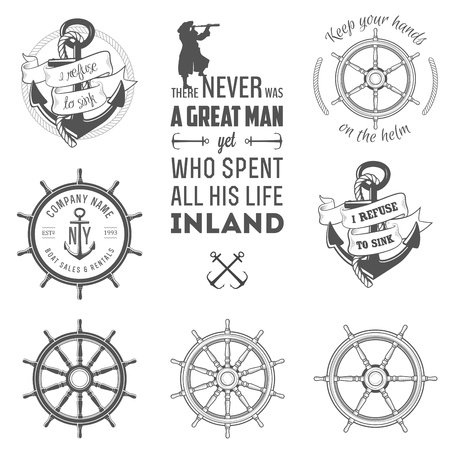 Set of vintage nautical labels, icons and design elementsのイラスト素材