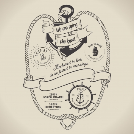 Vintage nautical themed wedding invitation with place for textのイラスト素材