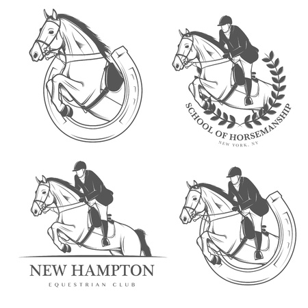 Set of vintage equestrian labels and badgesのイラスト素材