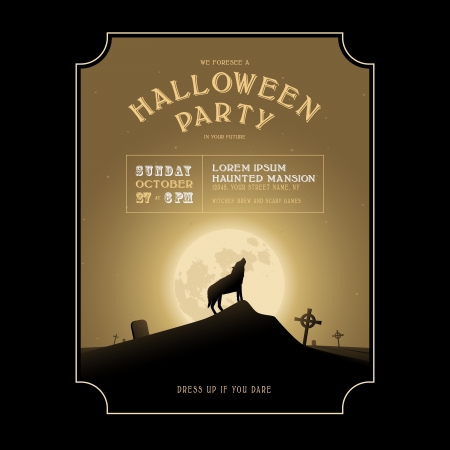 Vintage Halloween invitation with howling werewolfのイラスト素材