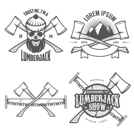 Set of vintage lumberjack labels, emblems and design elementsのイラスト素材