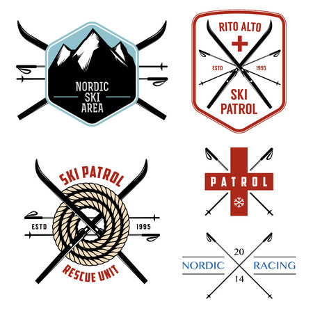 Set of nordic skiing and cross country labels and emblemsのイラスト素材