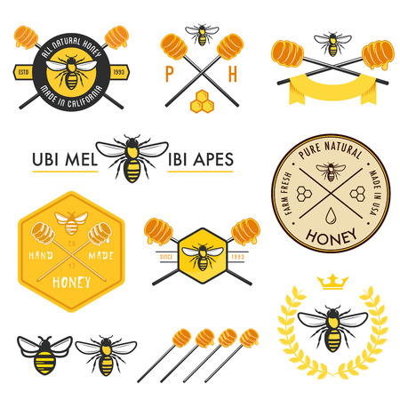 Set of honey labels, badges and design elementsのイラスト素材