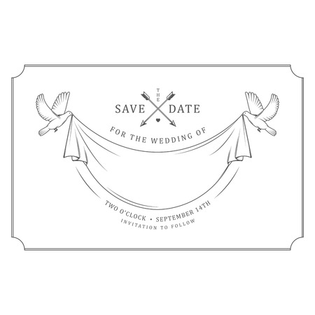Vintage wedding invitation stamp with flying pigeonsのイラスト素材