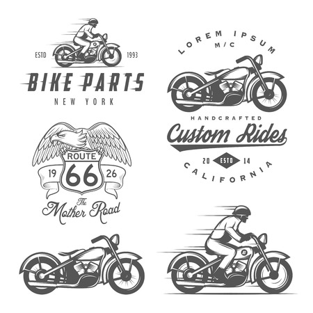 Set of vintage motorcycle labels, badges and design elementsのイラスト素材