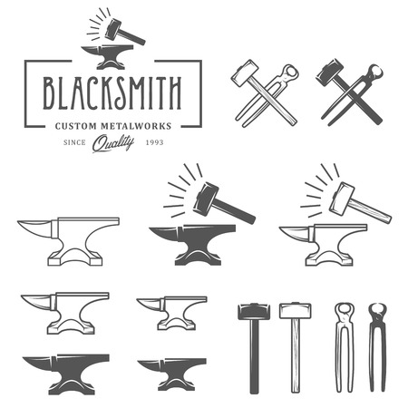 Vintage blacksmith labels and design elementsのイラスト素材