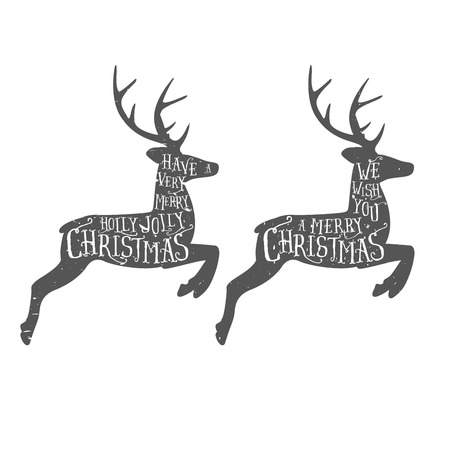 Vintage Christmas typographic greeting on a reindeerのイラスト素材