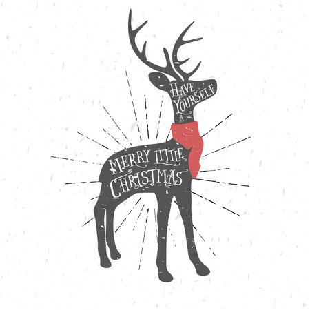 Vintage Christmas greeting card with reindeerのイラスト素材