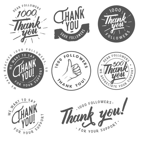 Set of vintage Thank you badges, labels and stickers