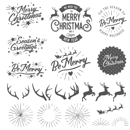 Set of vintage Christmas and New Year photo overlays and design elementsのイラスト素材