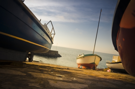 Fishing boats in Guetary harbour in Pays Basque, Franceの写真素材