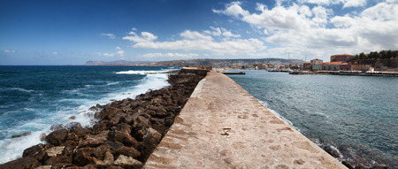 Chania harbor in Crete Island, Greeceの写真素材