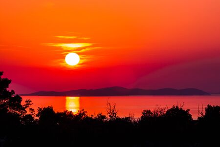 Red Sunset over the Horizon in Croatiaの写真素材