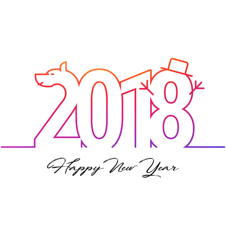 2018 Card Design Template. 2018 Figures with Design. Vector Line Art: the Head of a Dog, the Eight in the Form of a Snowman. Happy New Year Inscription.のイラスト素材