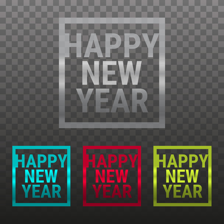 Happy New Year Modern Frame Vector Set in Different Colors on a Transparent Background.のイラスト素材