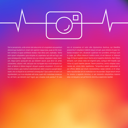 Line Art Photo Camera Icon and on a Colorful Smooth Gradient Background. Place for Your Text. Vector Illustration.のイラスト素材