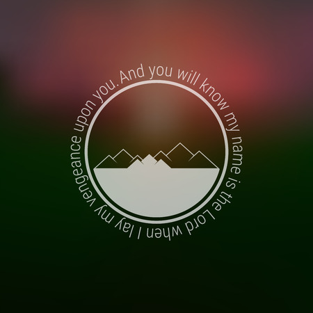 Dark Mesh Blurred Background plus Modern Round Emblem with Mountains and Sample Text. Vector Illustration.のイラスト素材