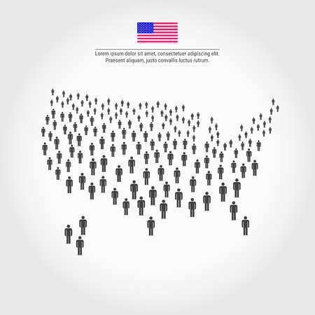 Map of the united states made up of a crowd of people icons. Background for presentation, advertising, marketing, poster, info graphic.のイラスト素材