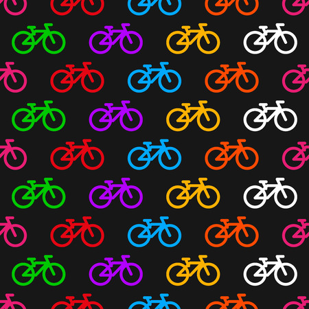 Bicycle Seamless Pattern. Multicolored Icons on a Black Background. Vector Illustration.のイラスト素材
