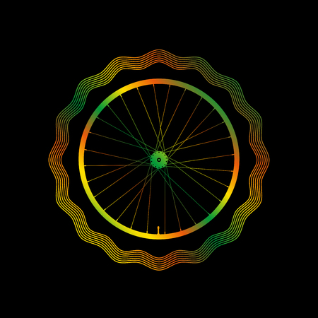 Decorative Bike Rim with Bright Gradient. Guilloche Vector Frame. Illustration on a Black Background.のイラスト素材