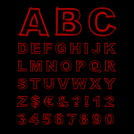 Blurred Neon Font. Red Letters, Signs and Numerals on a Black Background. Vector Illustrationのイラスト素材