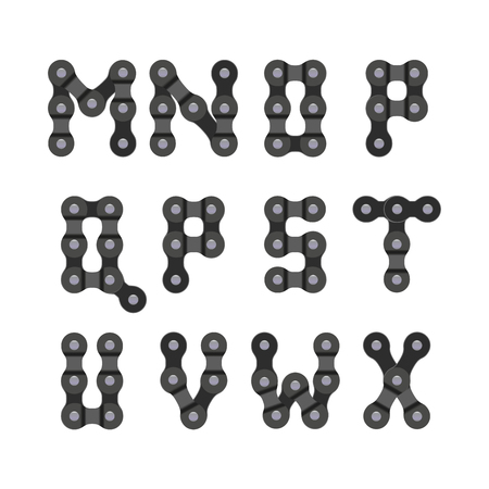 Bike or Bicycle Chain Vector Font. Bike Chain Letter Set. Letters from M to X.のイラスト素材