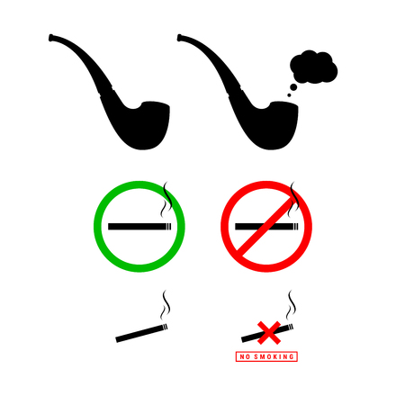 Smoking Pipe, Smoking Area and No Smoking Signs. Vector Design Elements Set for Web Design, Banners, Presentations or Business Cards, Flyers, Brochures and Posters.のイラスト素材
