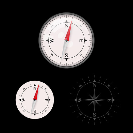 3D Vector Compass Icon Set with Glass and without Glass, Map Navigation Object. Wind Rose Icon. Vector Illustration.のイラスト素材