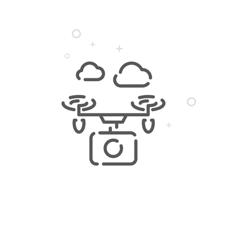 Quadcopter Vector Line Icon. Drone Wedding Video Symbol, Pictogram, Sign. Light Abstract Geometric Background. Editable Stroke. Adjust Line Weight. Design with Pixel Perfection.のイラスト素材
