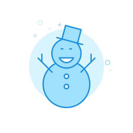 Christmas, Happy Snowman Flat Vector Icon, Symbol, Pictogram, Sign. Light Blue Monochrome Design. Editable Strokeのイラスト素材