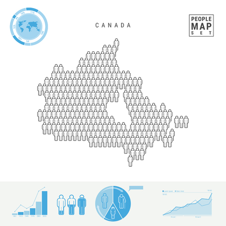 Canada People Icon Map. People Crowd in the Shape of a Map of Canada. Stylized Silhouette of Canada. Population Growth and Aging Infographic Elements. Vector Illustration Isolated on White.のイラスト素材
