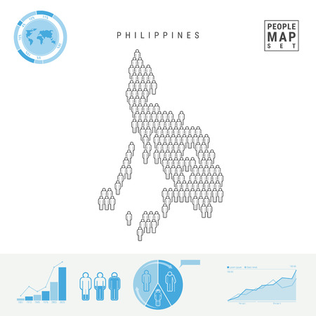 Philippines People Icon Map. People Crowd in the Shape of a Map of Philippines. Stylized Silhouette of Philippines. Population Growth and Aging Infographics. Vector Illustration Isolated on White.のイラスト素材