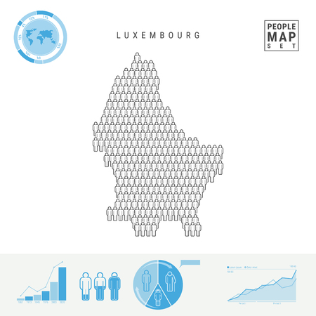 Luxembourg People Icon Map. People Crowd in the Shape of a Map of Luxembourg. Stylized Silhouette of Luxembourg. Population Growth, Aging Infographic Elements. Vector Illustration Isolated on White.のイラスト素材