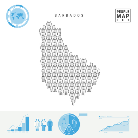 Barbados People Icon Map. People Crowd in the Shape of a Map of Barbados. Stylized Silhouette of Barbados. Population Growth and Aging Infographic Elements. Vector Illustration Isolated on White.のイラスト素材