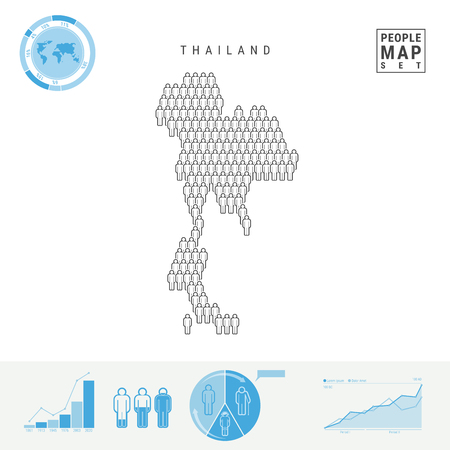 Thailand People Icon Map. People Crowd in the Shape of a Map of Thailand. Stylized Silhouette of Thailand. Population Growth and Aging Infographic Elements. Vector Illustration Isolated on White.のイラスト素材