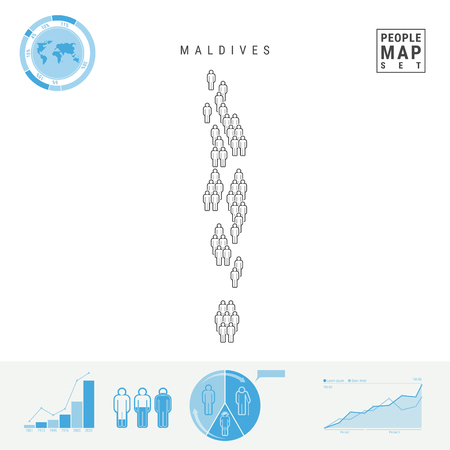 Maldives People Icon Map. People Crowd in the Shape of a Map of Maldives. Stylized Silhouette of Maldives. Population Growth and Aging Infographic Elements. Vector Illustration Isolated on White.のイラスト素材
