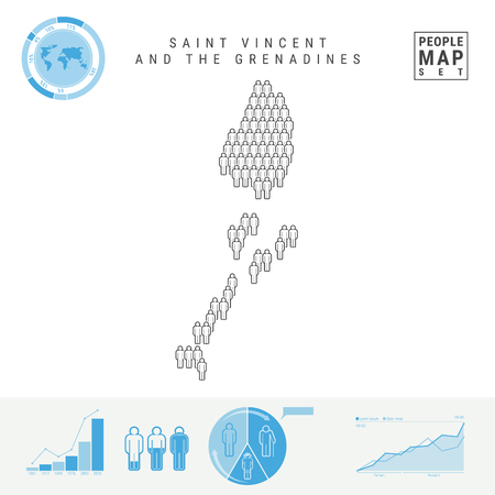 Saint Vincent and the Grenadines People Icon Map. People Crowd in the Shape of a Map. Stylized Silhouette. Population Growth and Aging Infographic Elements. Vector Illustration Isolated on White.のイラスト素材