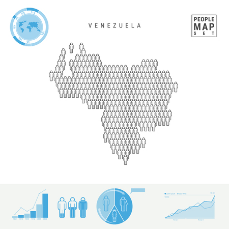 Venezuela People Icon Map. People Crowd in the Shape of a Map of Venezuela. Stylized Silhouette of Venezuela. Population Growth and Aging Infographic Elements. Vector Illustration Isolated on White.のイラスト素材