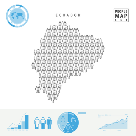 Ecuador People Icon Map. People Crowd in the Shape of a Map of Ecuador. Stylized Silhouette of Ecuador. Population Growth and Aging Infographic Elements. Vector Illustration Isolated on White.のイラスト素材