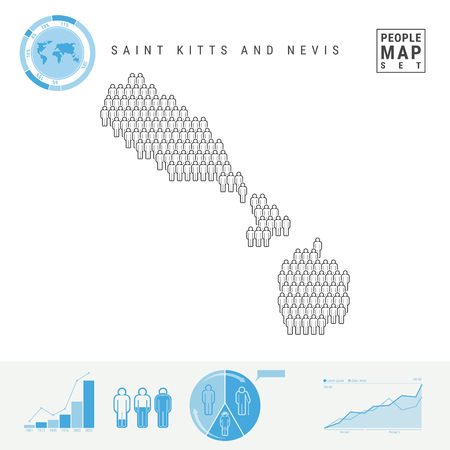 Saint Kitts and Nevis People Icon Map. People Crowd in the Shape of a Map of Saint Kitts and Nevis. Stylized Silhouette. Population Growth, Aging Infographics. Vector Illustration Isolated on White.のイラスト素材