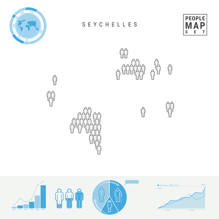 Seychelles People Icon Map. People Crowd in the Shape of a Map of Seychelles. Stylized Silhouette. Population Growth and Aging Infographic Elements. Vector Illustration Isolated on White.のイラスト素材