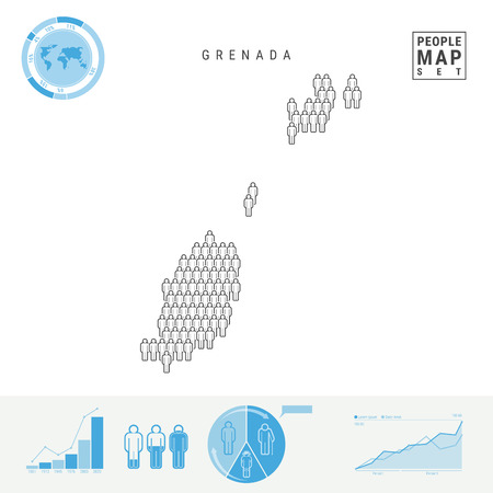 Grenada People Icon Map. People Crowd in the Shape of a Map of Grenada. Stylized Silhouette of Grenada. Population Growth and Aging Infographic Elements. Vector Illustration Isolated on White.のイラスト素材