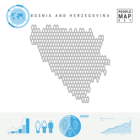 Bosnia and Herzegovina People Icon Map. People Crowd in the Shape of a Map of Bosnia and Herzegovina. Stylized Silhouette. Population Growth, Aging Infographics. Vector Illustration Isolated on White.のイラスト素材